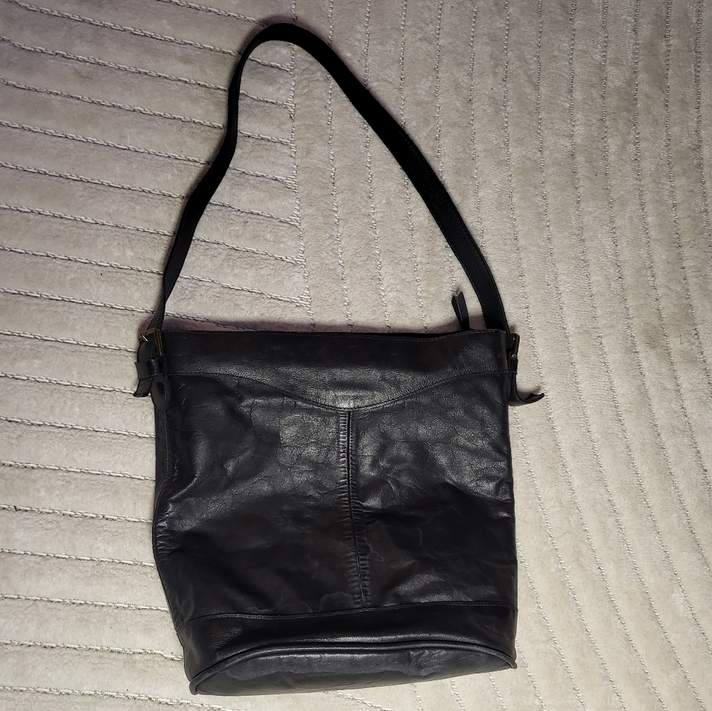 Black Leather Bucket Bag